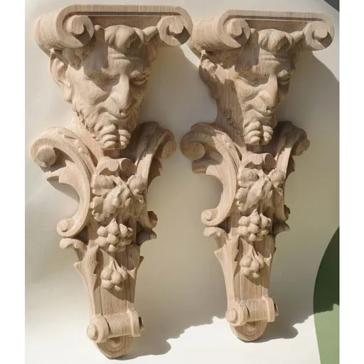 Decorative satyr head corbel antique carved from oak